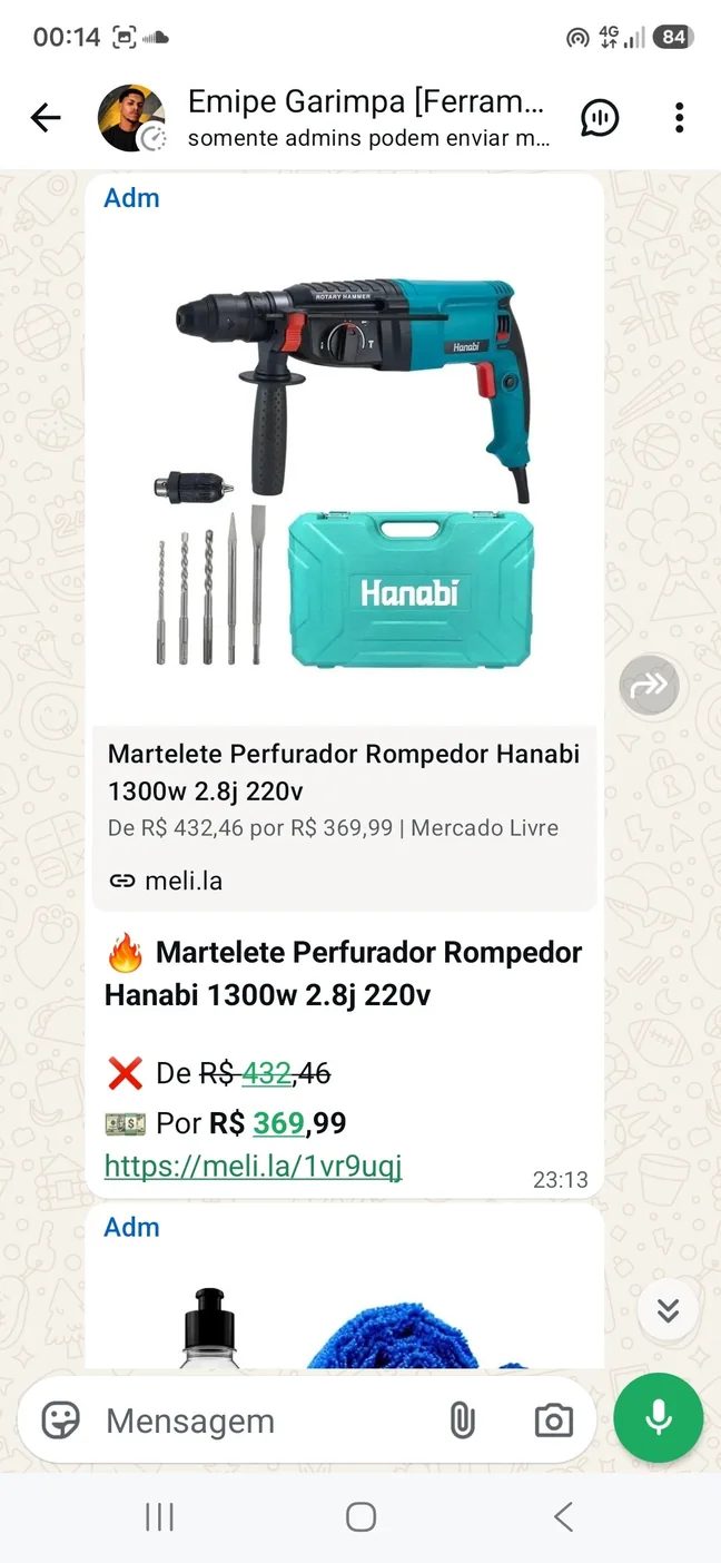 Histórico de preço: martelete perfurador rompedor Hanabi 1300W 220V por R$ 369,99