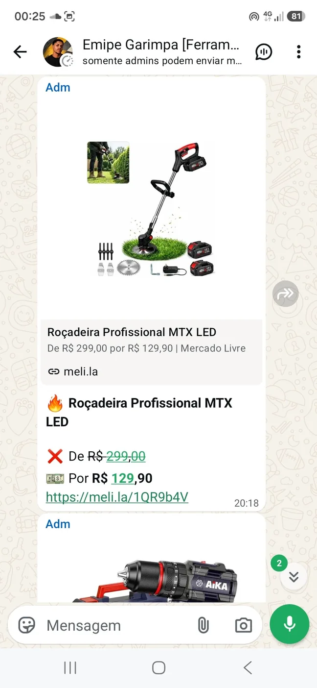 Histórico de preço: roçadeira profissional MTX LED por R$ 129,90